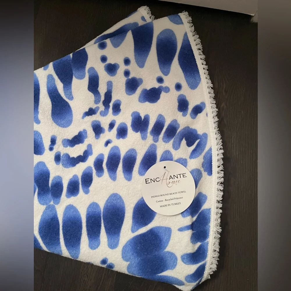 NWT Blue White Tie die round beach towel